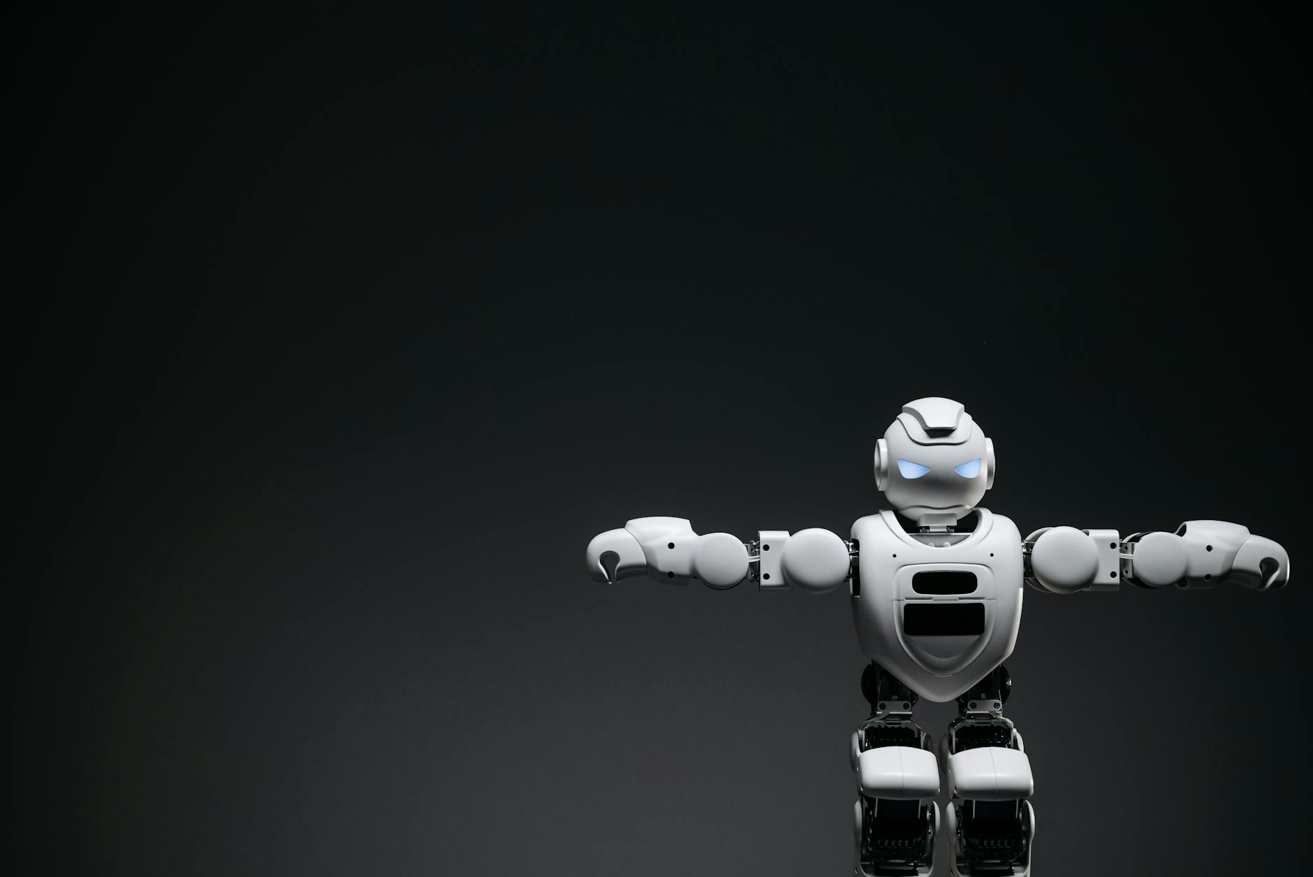 A humanoid robot using advanced vision systems to navigate through a crowded area