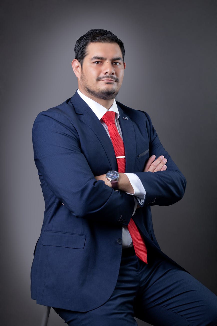 Professional image of a business leader in a futuristic setting