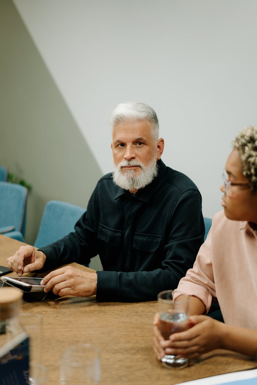 A photo of a business leader using an AI-powered decision-making tool