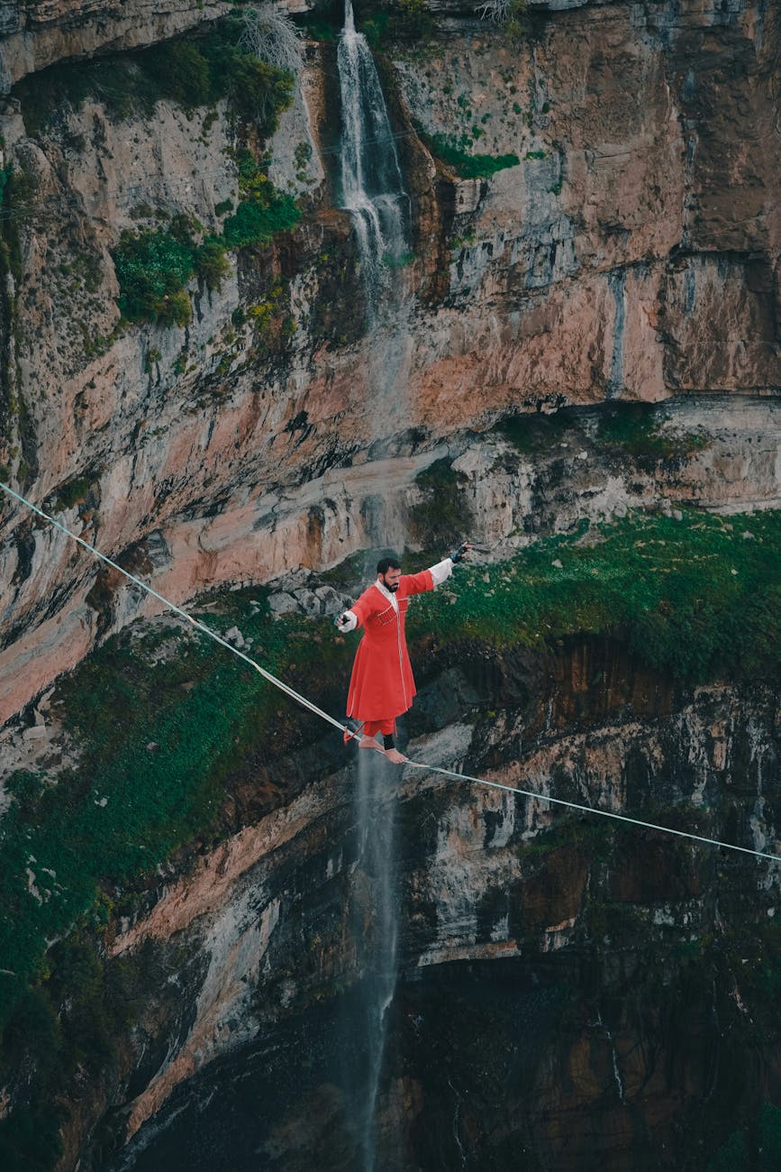 A visual metaphor representing the ethical tightrope walk between scientific advancement and societal responsibility in longevity research.