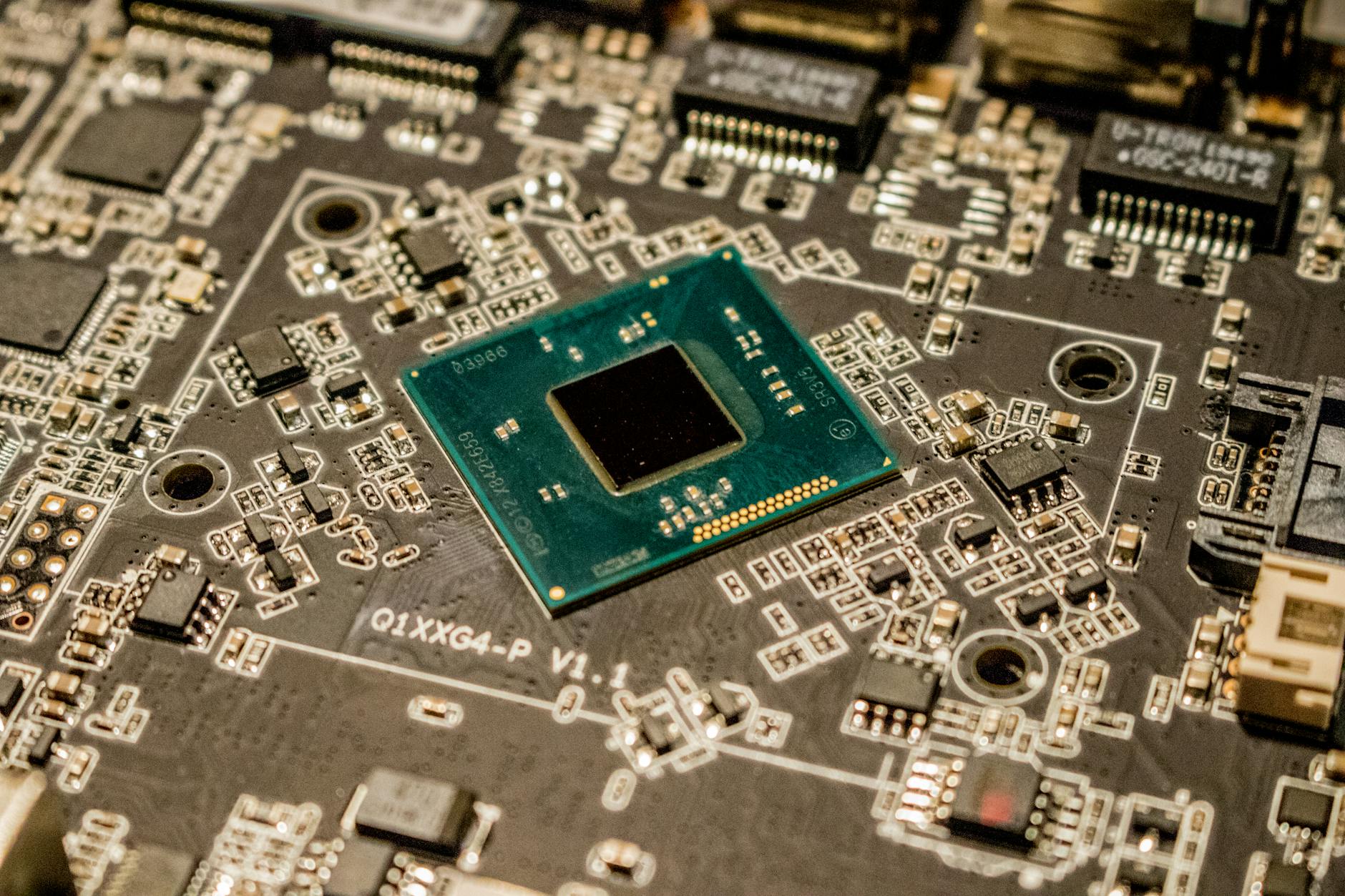 A close-up of a complex quantum chip designed for space, showcasing intricate circuitry and optical components.
