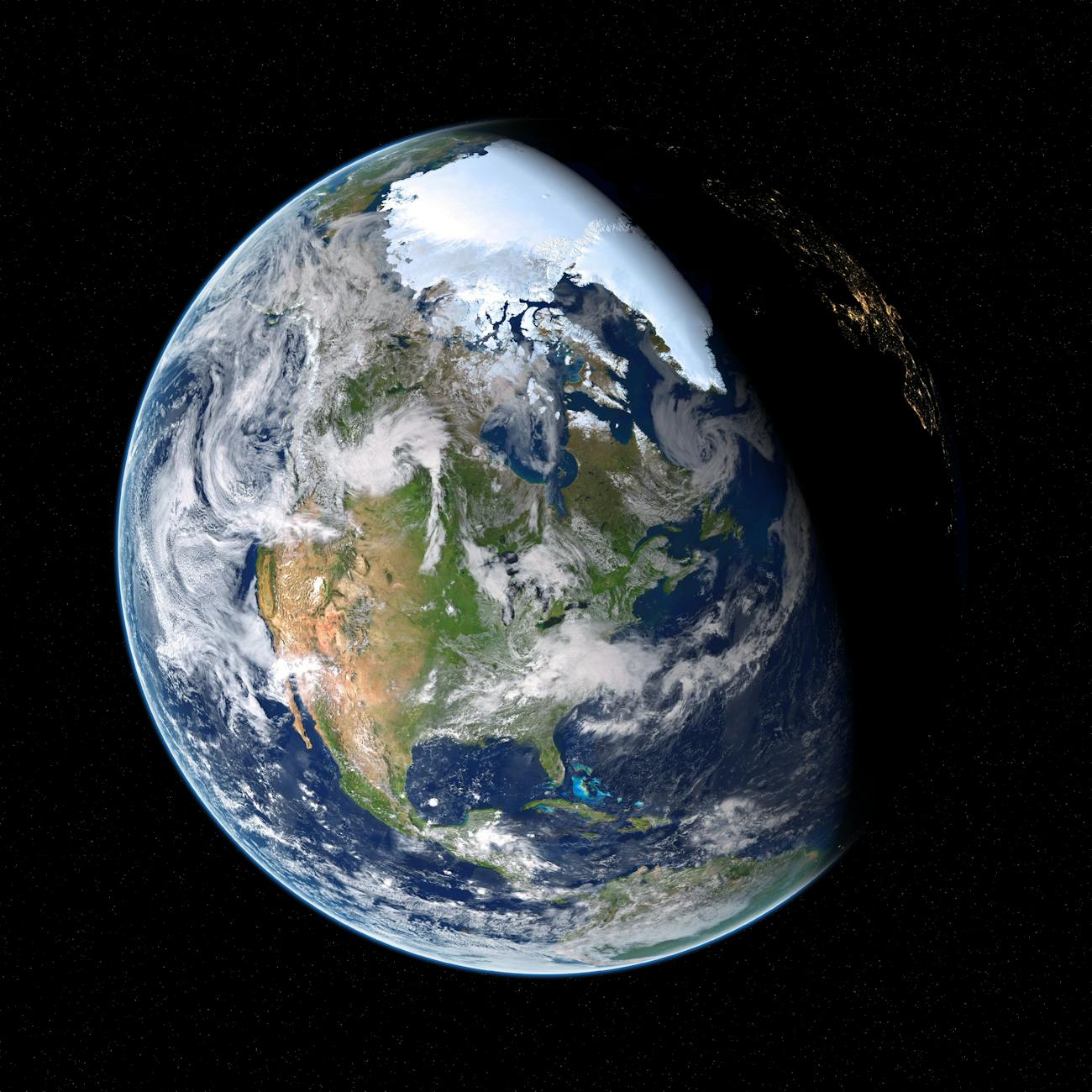 A stylized illustration of Earth seen from space, with glowing quantum entanglement lines connecting continents via orbiting satellites.