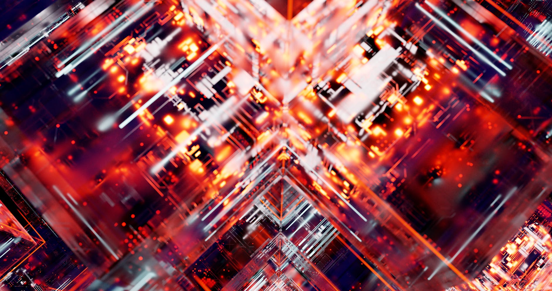 A futuristic cityscape at dusk, illuminated by glowing data streams converging towards a central, ethereal AI core, symbolizing global integration and intelligence.