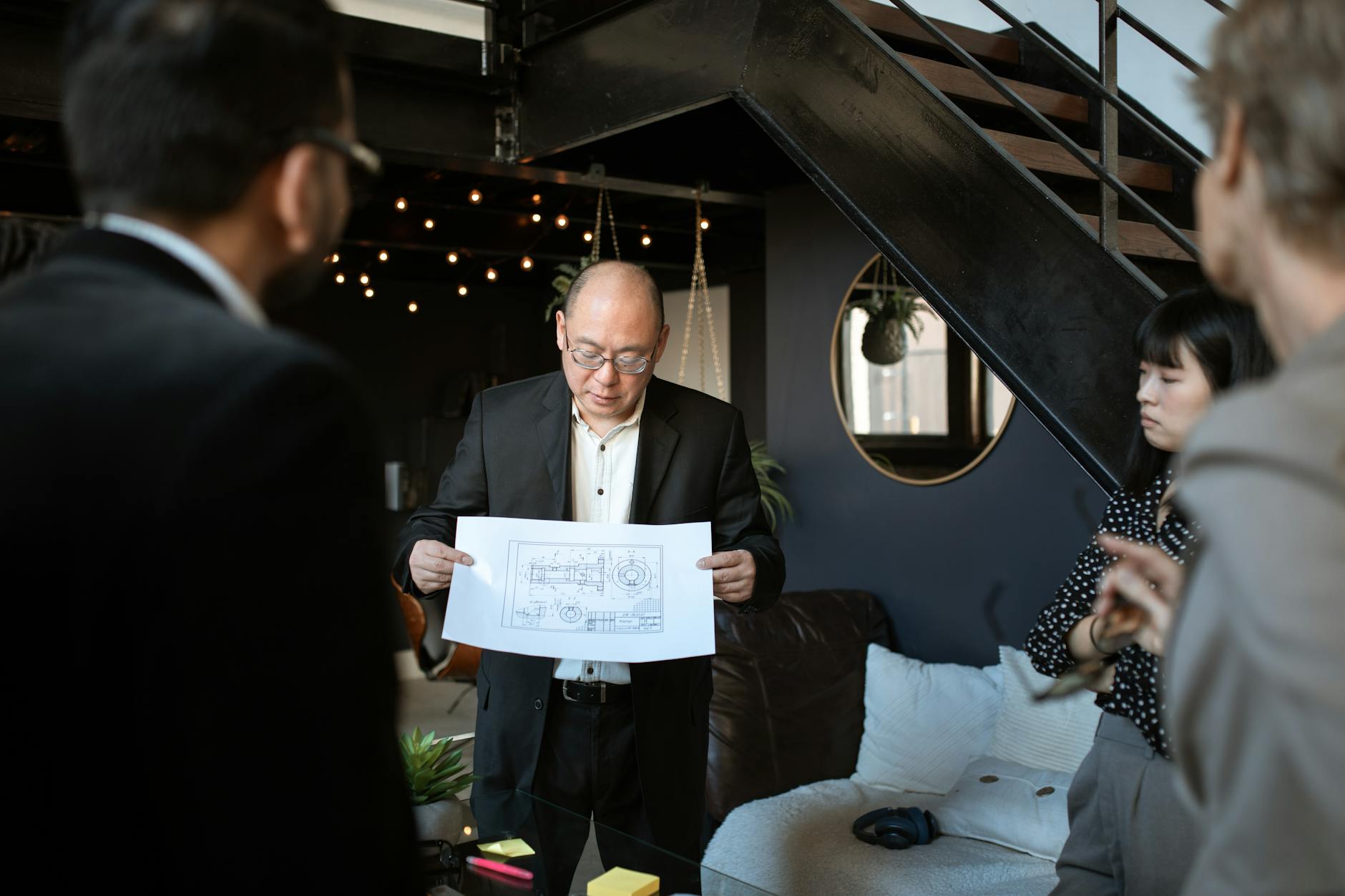 A diverse group of engineers and scientists collaborating around a holographic display showing complex aircraft schematics and fuel molecular structures.